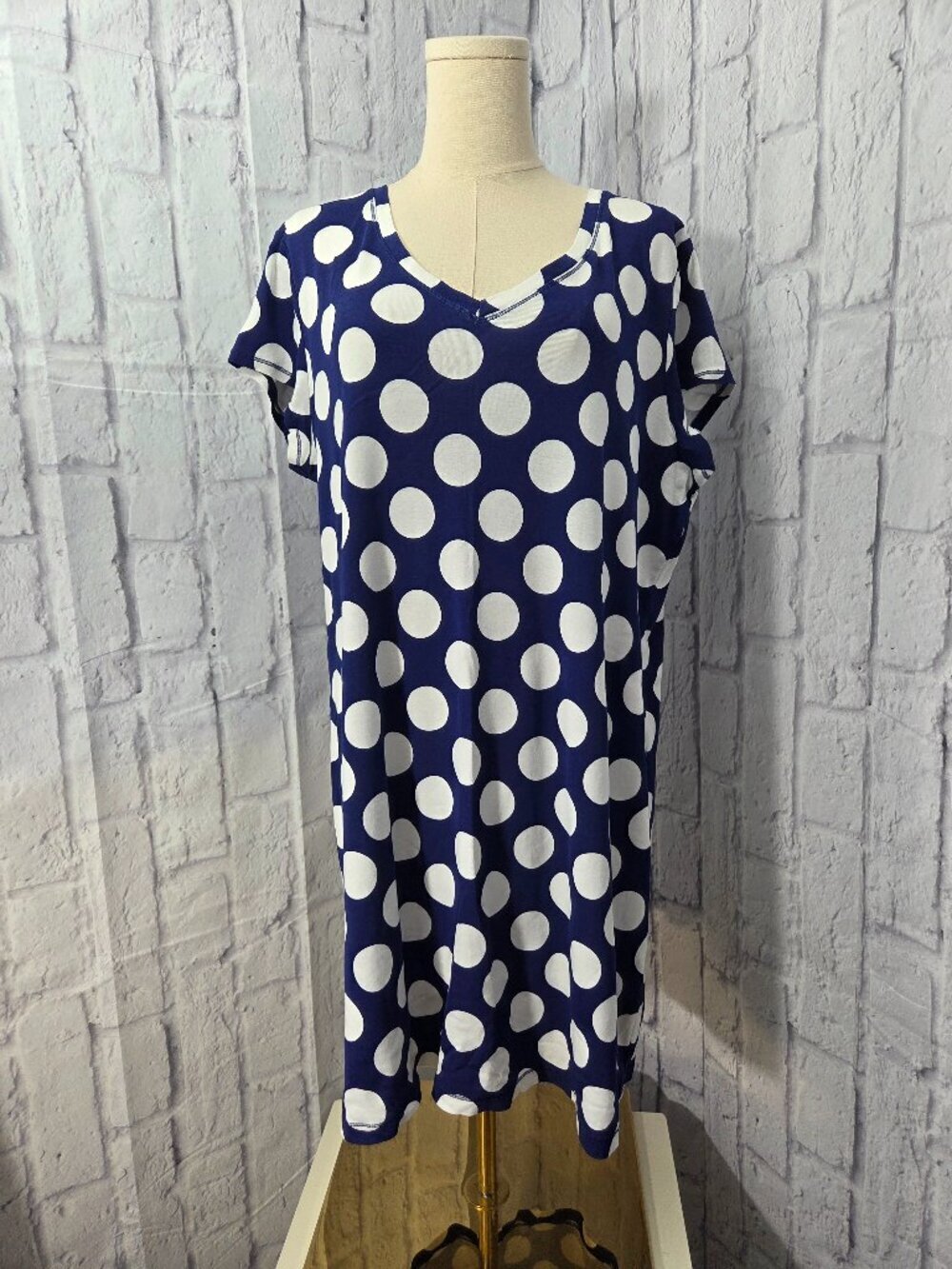 Sleep Chic XXL Blue White Large Polka Dot 100% Cotton Shortsleeve Sleepshirt